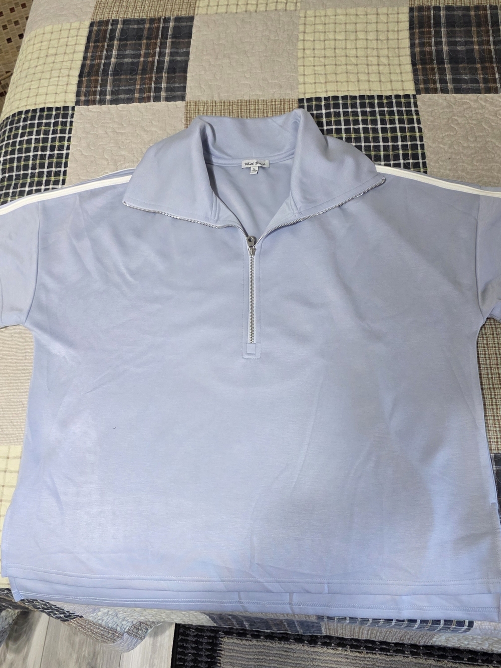 White Birch Light Blue Blouse with Collar Quarter Zip-Large